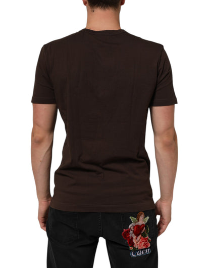 Dolce & Gabbana Camiseta de Hombre con Cuello Redondo y Estampado de Monedas Laurel Marrón
