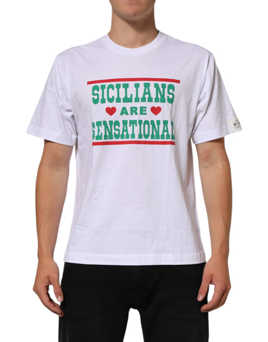 Camiseta de algodón blanca con cuello redondo y estampado gráfico de Dolce & Gabbana