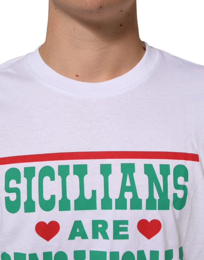 Dolce & Gabbana White Graphic Print Cotton Crew Neck T-shirt