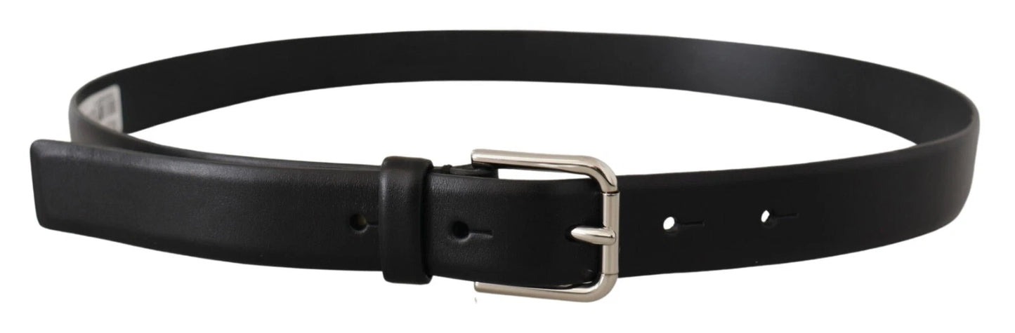 Cinturón Dolce & Gabbana de piel de becerro negra con hebilla de logo plateada