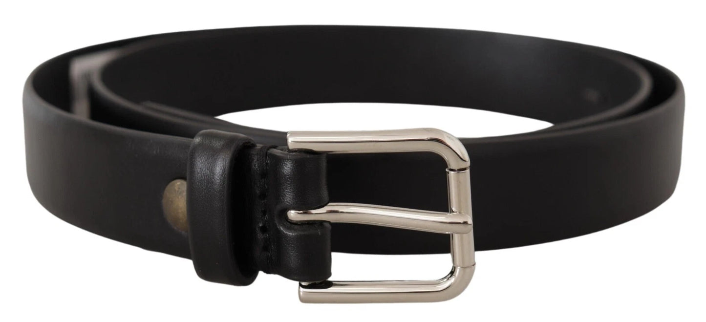 Cinturón Dolce & Gabbana de piel de becerro negra con hebilla de logo plateada