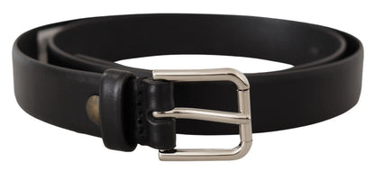 Cinturón Dolce & Gabbana de piel de becerro negra con hebilla de logo plateada