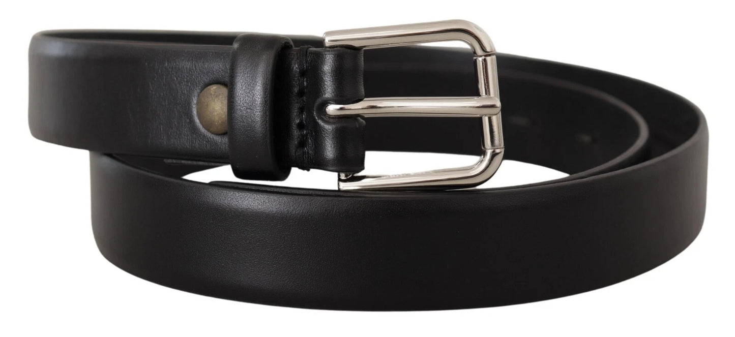 Cinturón Dolce & Gabbana de piel de becerro negra con hebilla de logo plateada