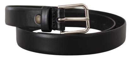 Cinturón Dolce & Gabbana de piel de becerro negra con hebilla de logo plateada