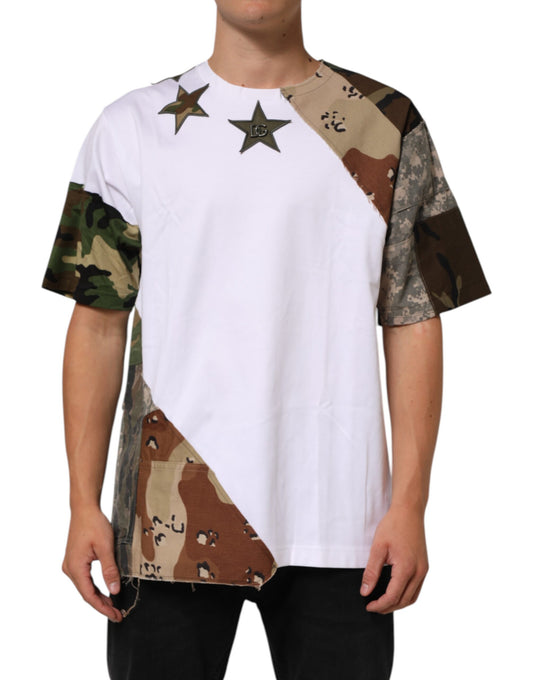Camiseta de algodón para hombre Dolce & Gabbana camuflaje blanco patchwork