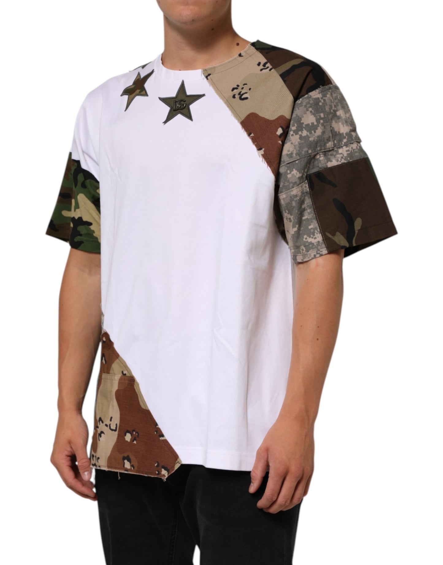 Camiseta de algodón para hombre Dolce & Gabbana camuflaje blanco patchwork