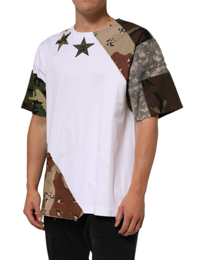 Camiseta de algodón para hombre Dolce & Gabbana camuflaje blanco patchwork