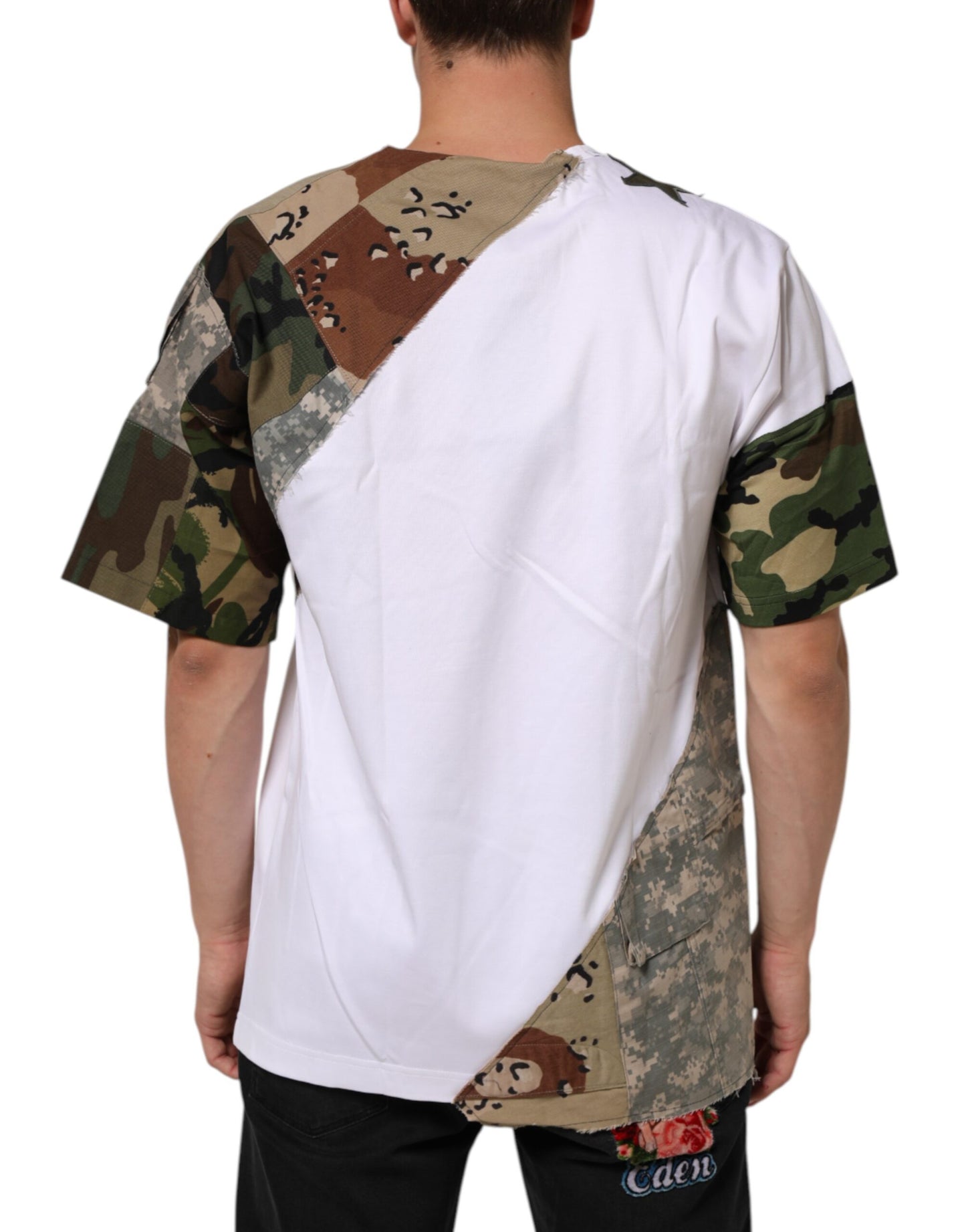 Camiseta de algodón para hombre Dolce & Gabbana camuflaje blanco patchwork
