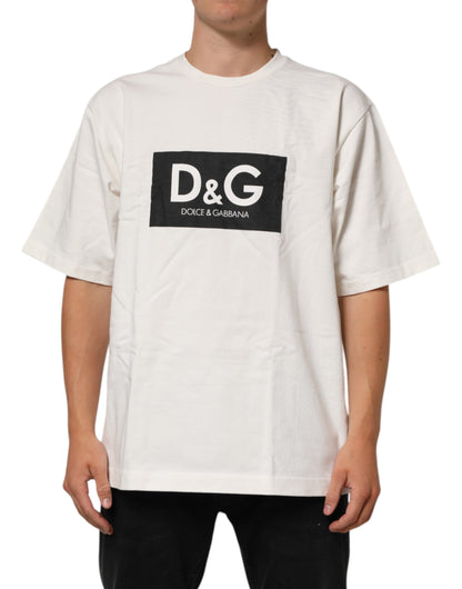 Camiseta Dolce & Gabbana blanca de algodón con cuello redondo y estampado del logo para hombre