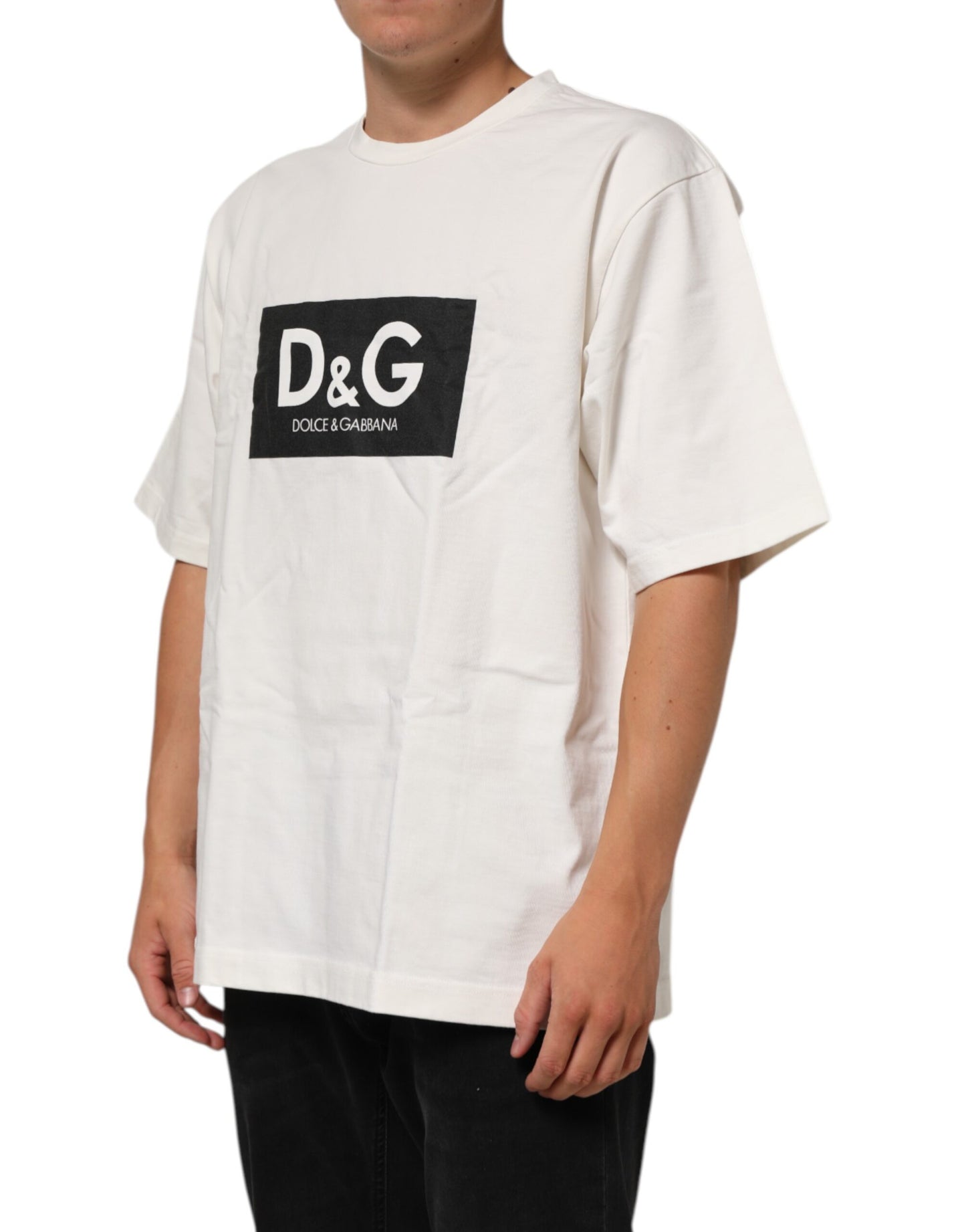 Camiseta Dolce & Gabbana blanca de algodón con cuello redondo y estampado del logo para hombre