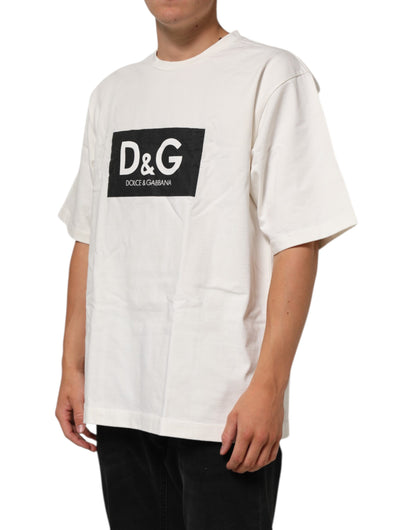 Camiseta Dolce & Gabbana blanca de algodón con cuello redondo y estampado del logo para hombre