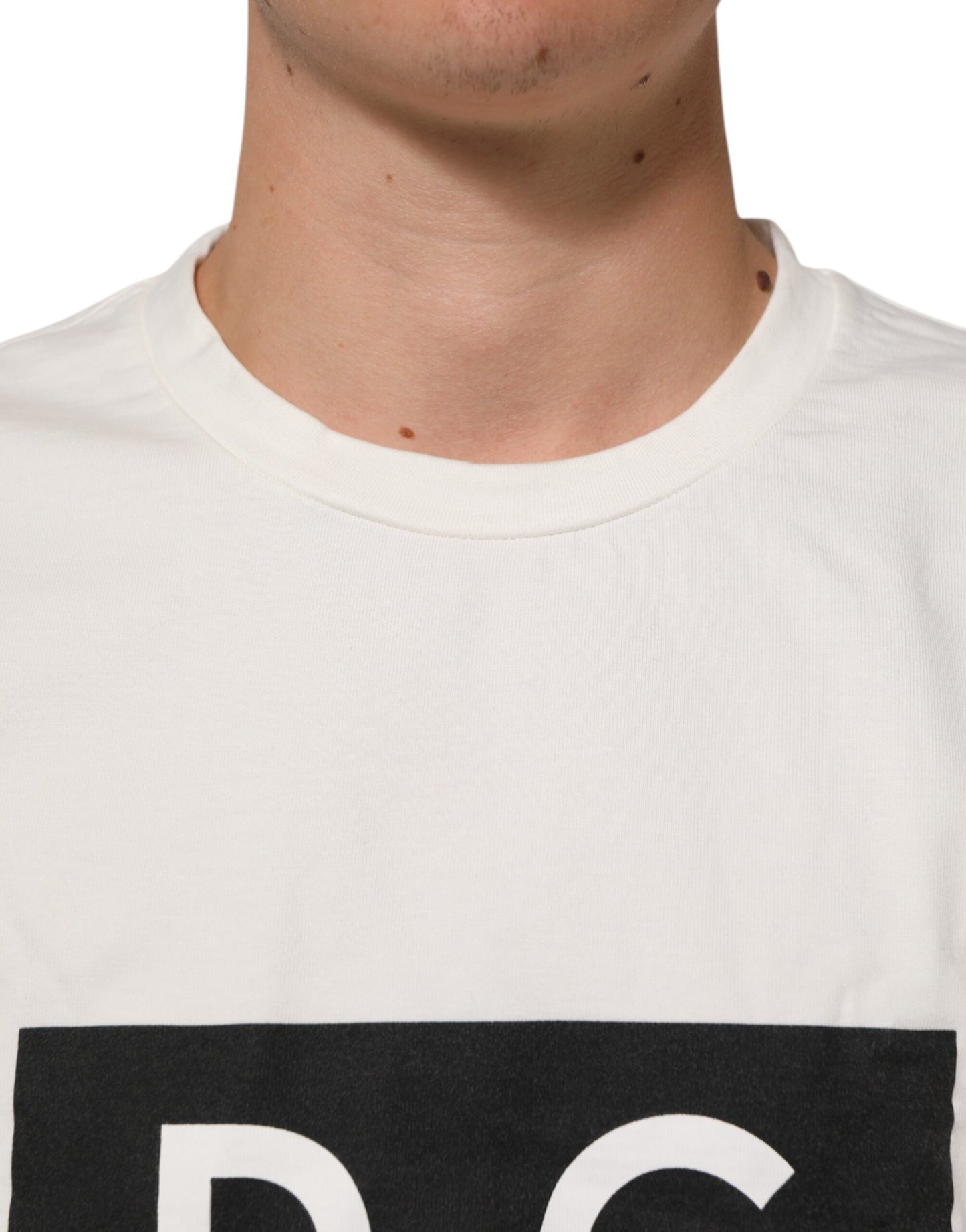 Camiseta Dolce & Gabbana blanca de algodón con cuello redondo y estampado del logo para hombre