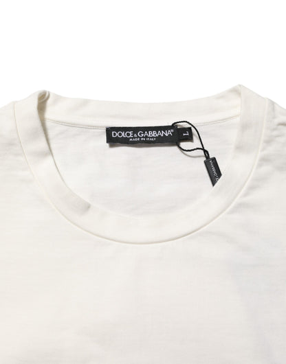 Camiseta Dolce & Gabbana blanca de algodón con cuello redondo y estampado del logo para hombre