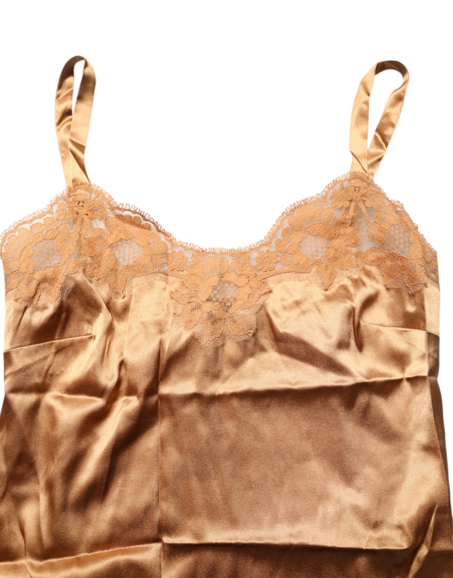 Dolce & Gabbana Lencería Ropa Interior de Seda Satén de Encaje Floral Marrón con Tirantes