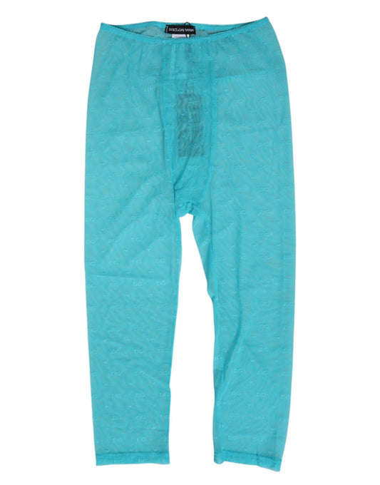 Ropa interior de tiro alto tipo pantalón midi de encaje con logotipo Light Blue de Dolce & Gabbana