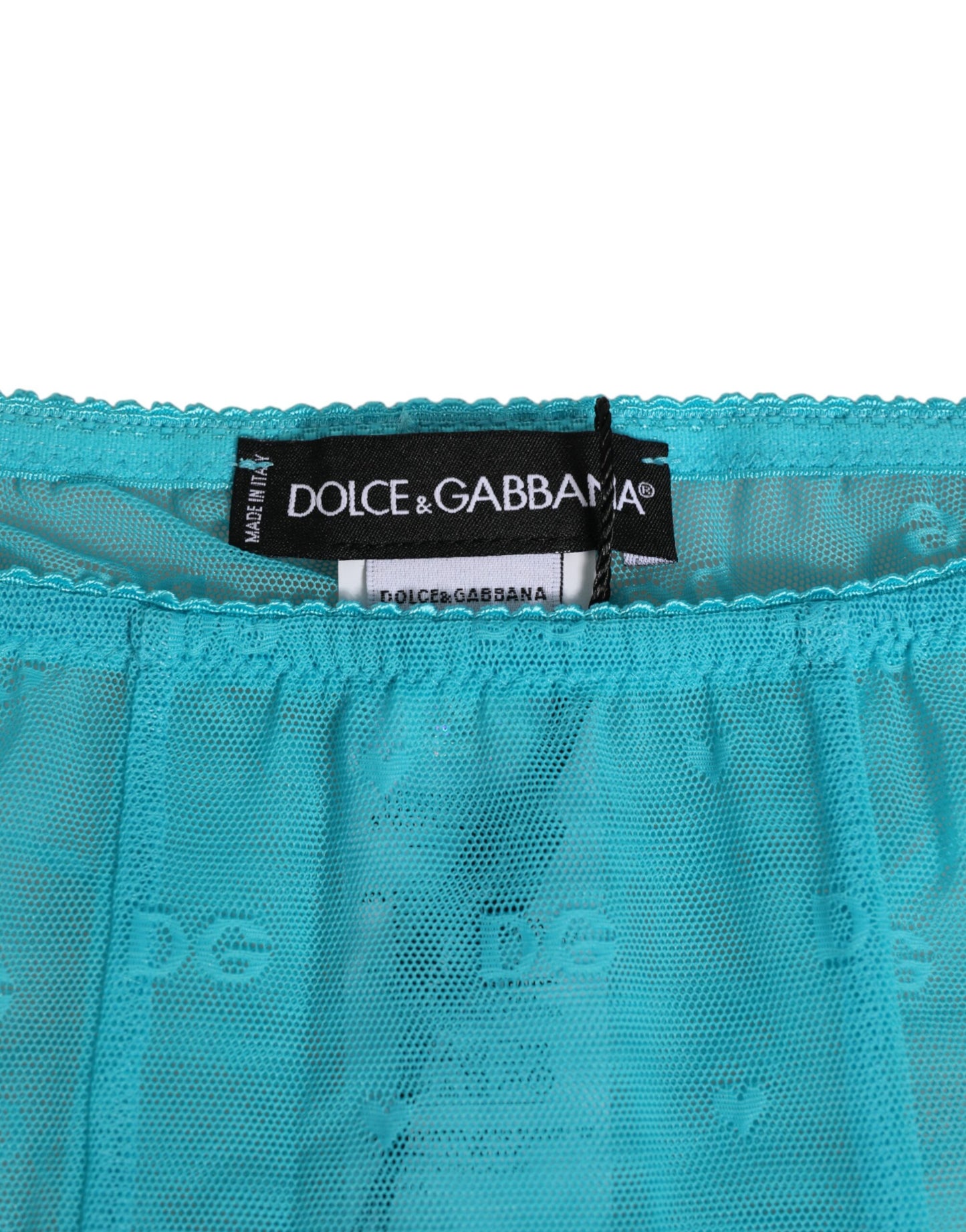 Ropa interior de tiro alto tipo pantalón midi de encaje con logotipo Light Blue de Dolce & Gabbana