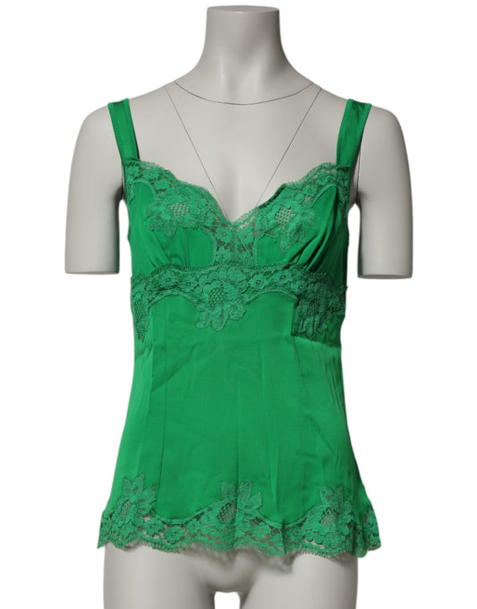 Top lencero de encaje floral verde Dolce & Gabbana