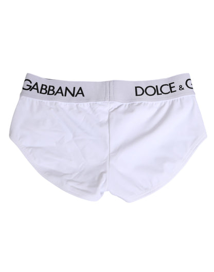 Ropa interior Dolce & Gabbana, shorts de nailon blanco con logotipo en la cintura