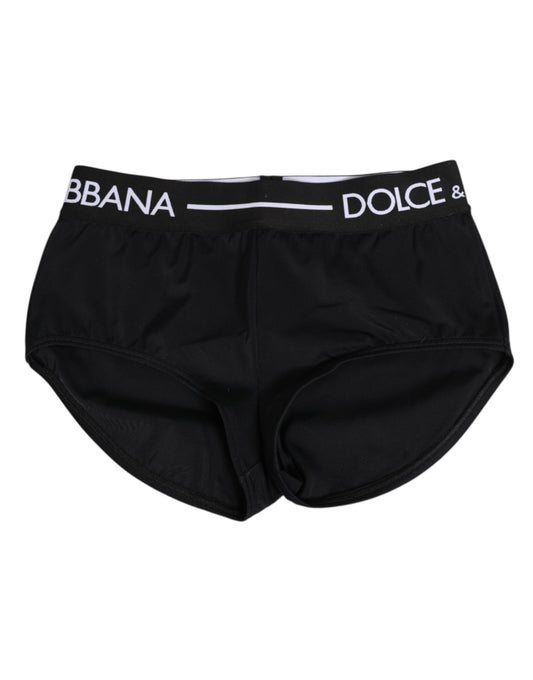 Calzoncillos bóxer cortos Dolce & Gabbana negros de nailon con logotipo en la cintura