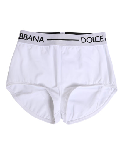 Ropa interior Dolce & Gabbana, shorts de nailon blanco con logotipo en la cintura