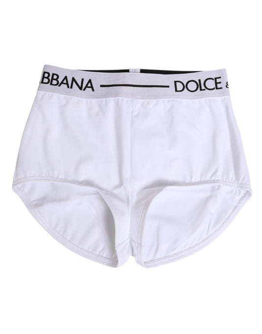 Ropa interior Dolce & Gabbana, shorts de nailon blanco con logotipo en la cintura