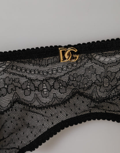 Ropa interior de liga con tiras de nylon de encaje floral negro de Dolce & Gabbana