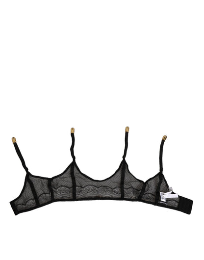 Ropa interior de liga con tiras de nylon de encaje floral negro de Dolce & Gabbana