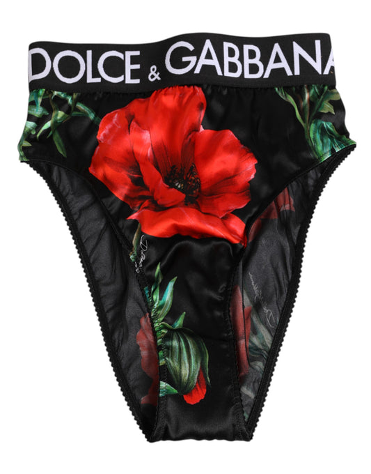 Ropa Interior Bragas de Seda Negra Floral de Talle Alto Dolce & Gabbana