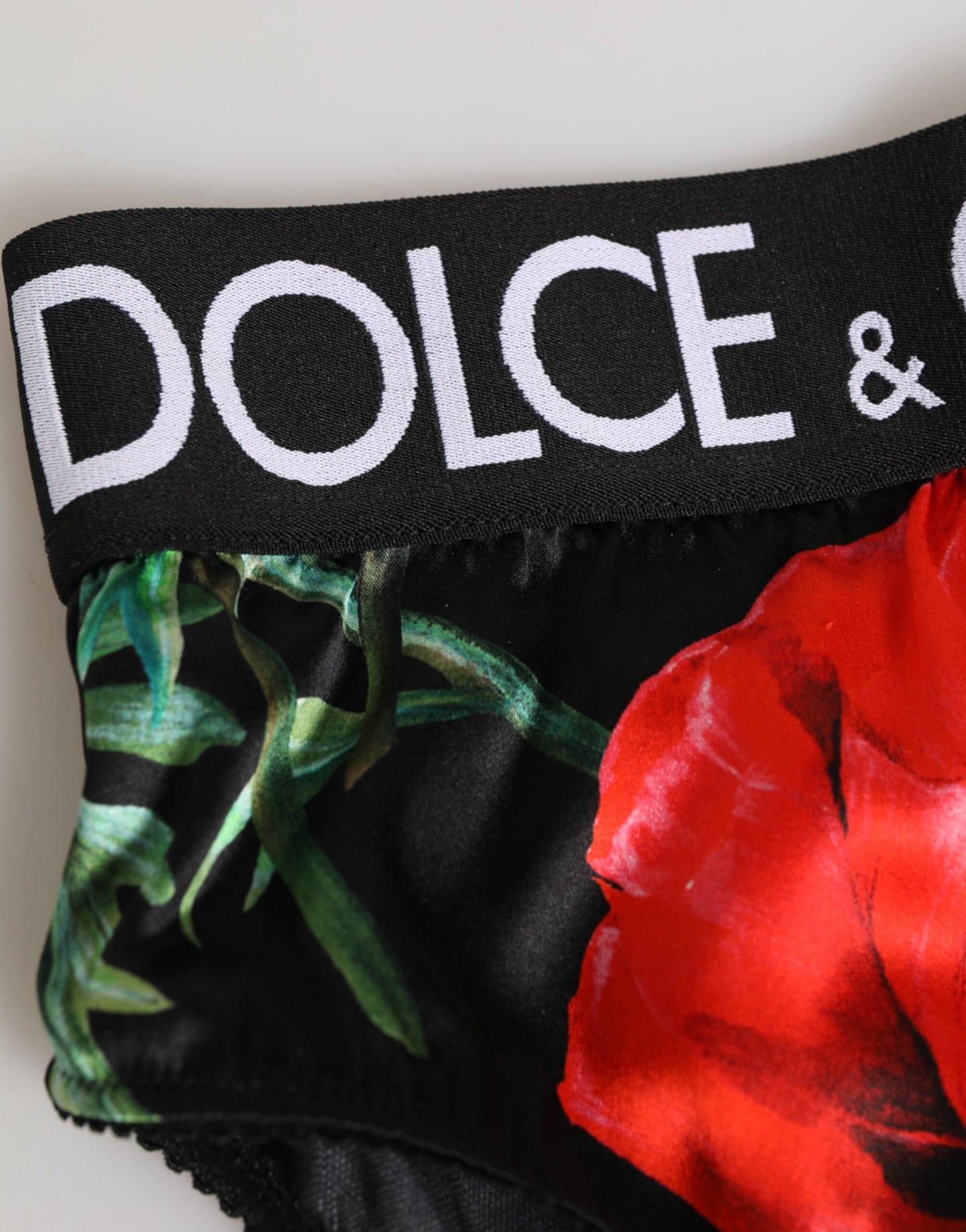 Ropa Interior Bragas de Seda Negra Floral de Talle Alto Dolce & Gabbana