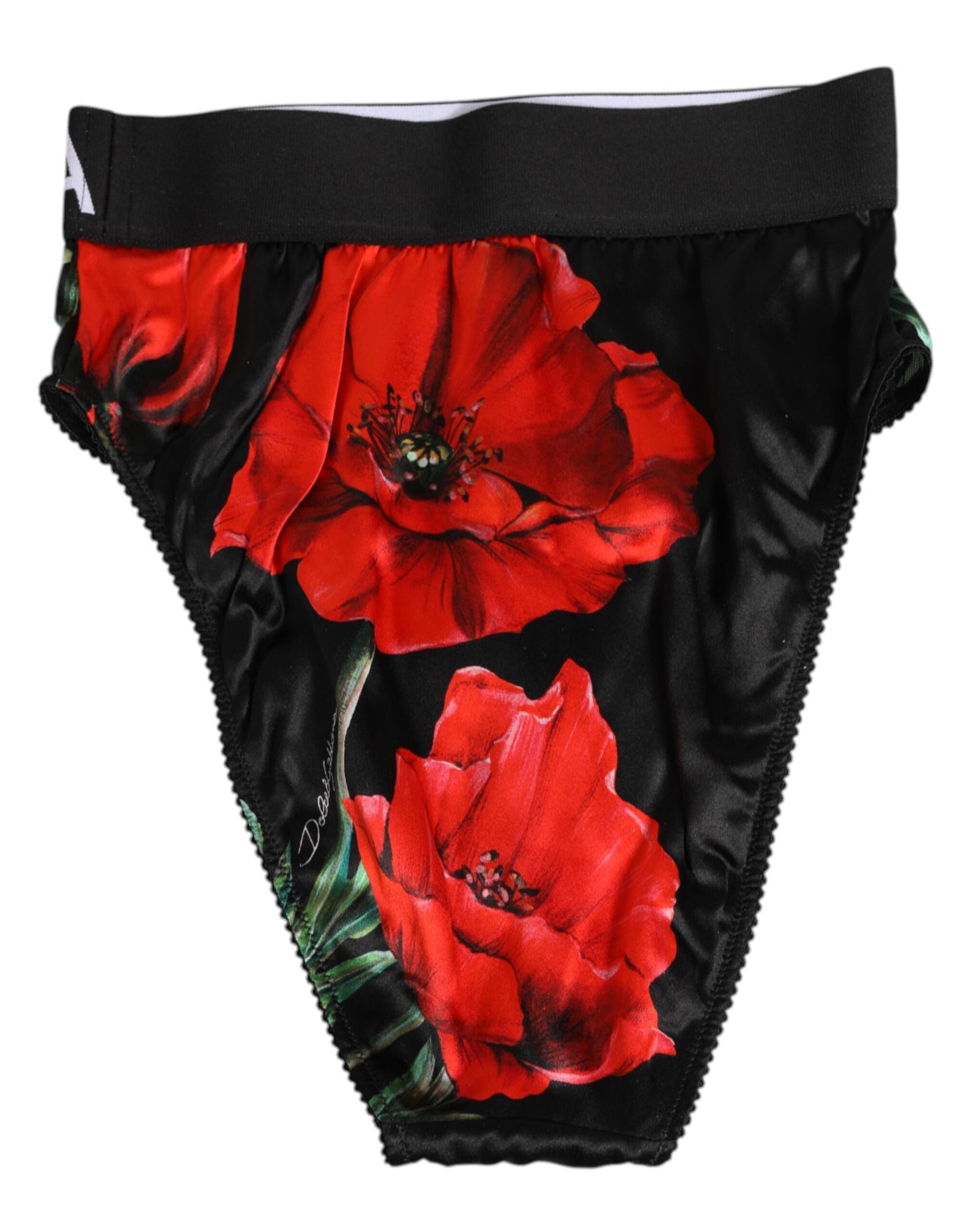 Ropa Interior Bragas de Seda Negra Floral de Talle Alto Dolce & Gabbana