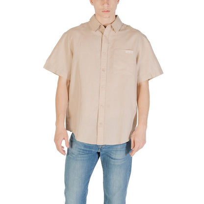 Camisa de lino de manga corta beige Calvin Klein Jeans