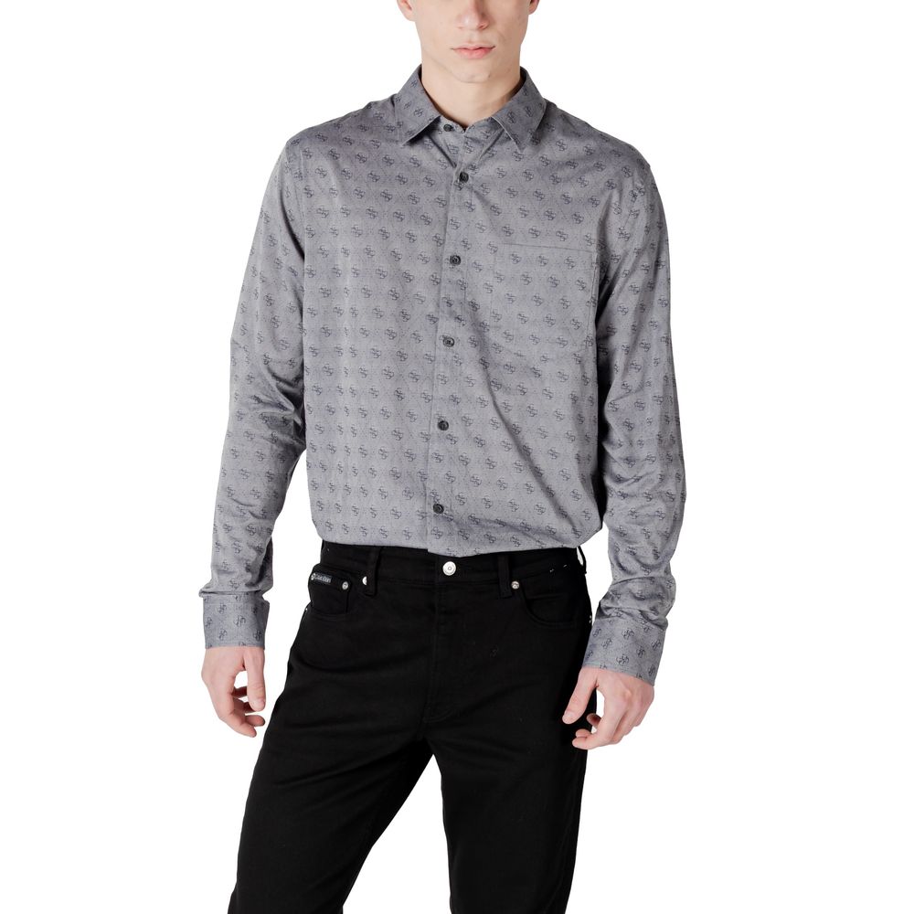 Camisa de vestir de algodón gris Guess