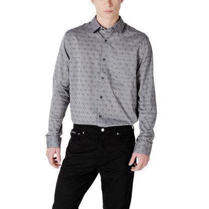 Camisa de vestir de algodón gris Guess