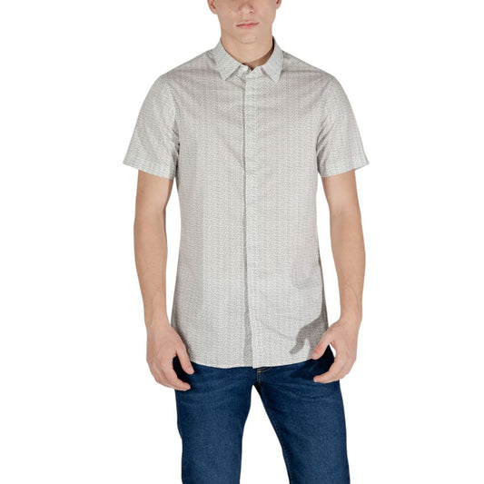 Camisa Armani Exchange crema de manga corta de algodón
