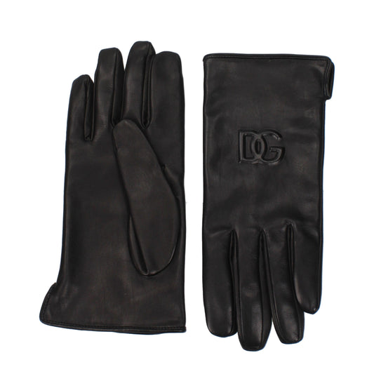 Guantes De Piel Negra Dolce & Gabbana - Diseño Estructurado