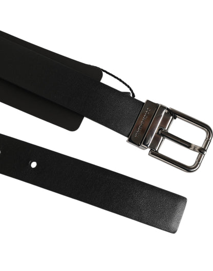 Dolce & Gabbana Black Leather Studded Silver-Tone Buckle Belt