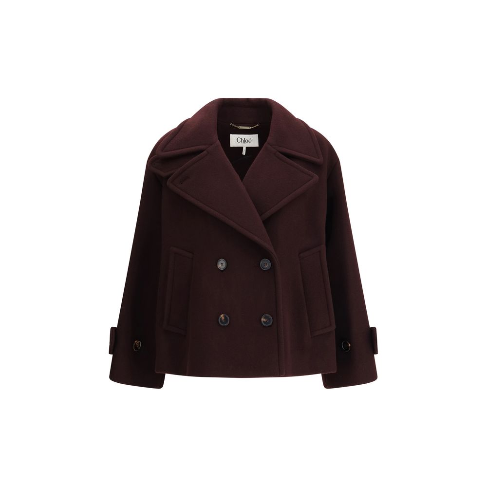 Chloé Burgundy Fleece Wool Coat with Thermal Insulation