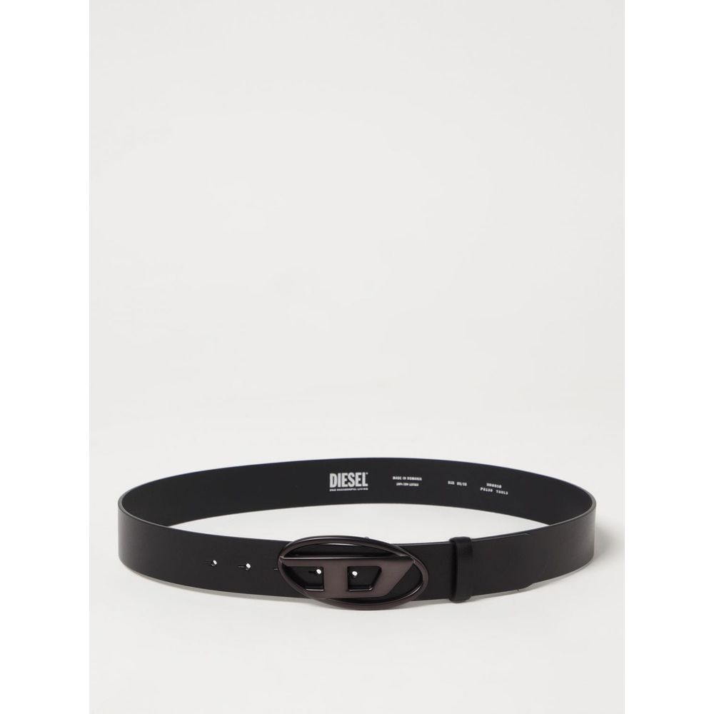 Diesel Regular Black Leather Belt With Secure Closure
