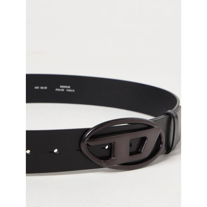 Diesel Regular Black Leather Belt With Secure Closure