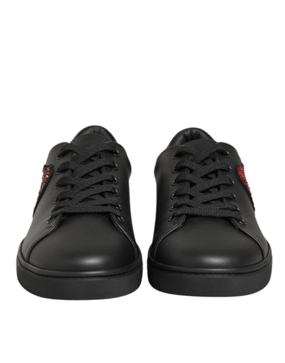 Zapatillas Dolce & Gabbana de cuero negro con corazón de cristal