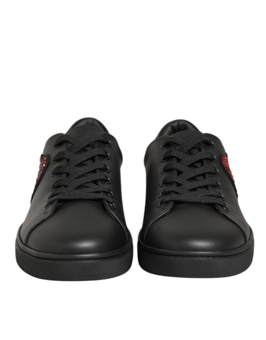 Zapatillas Dolce & Gabbana de cuero negro con corazón de cristal