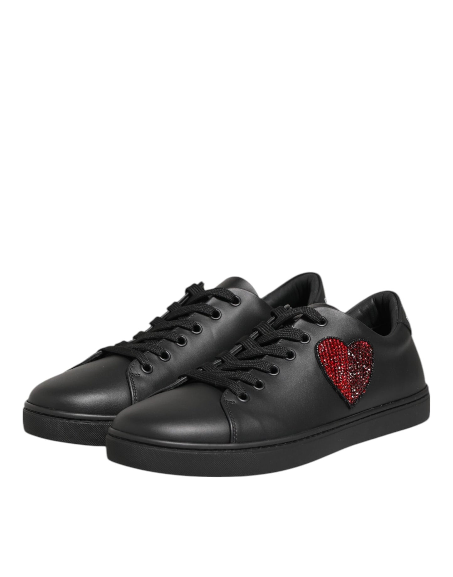 Zapatillas Dolce & Gabbana de cuero negro con corazón de cristal