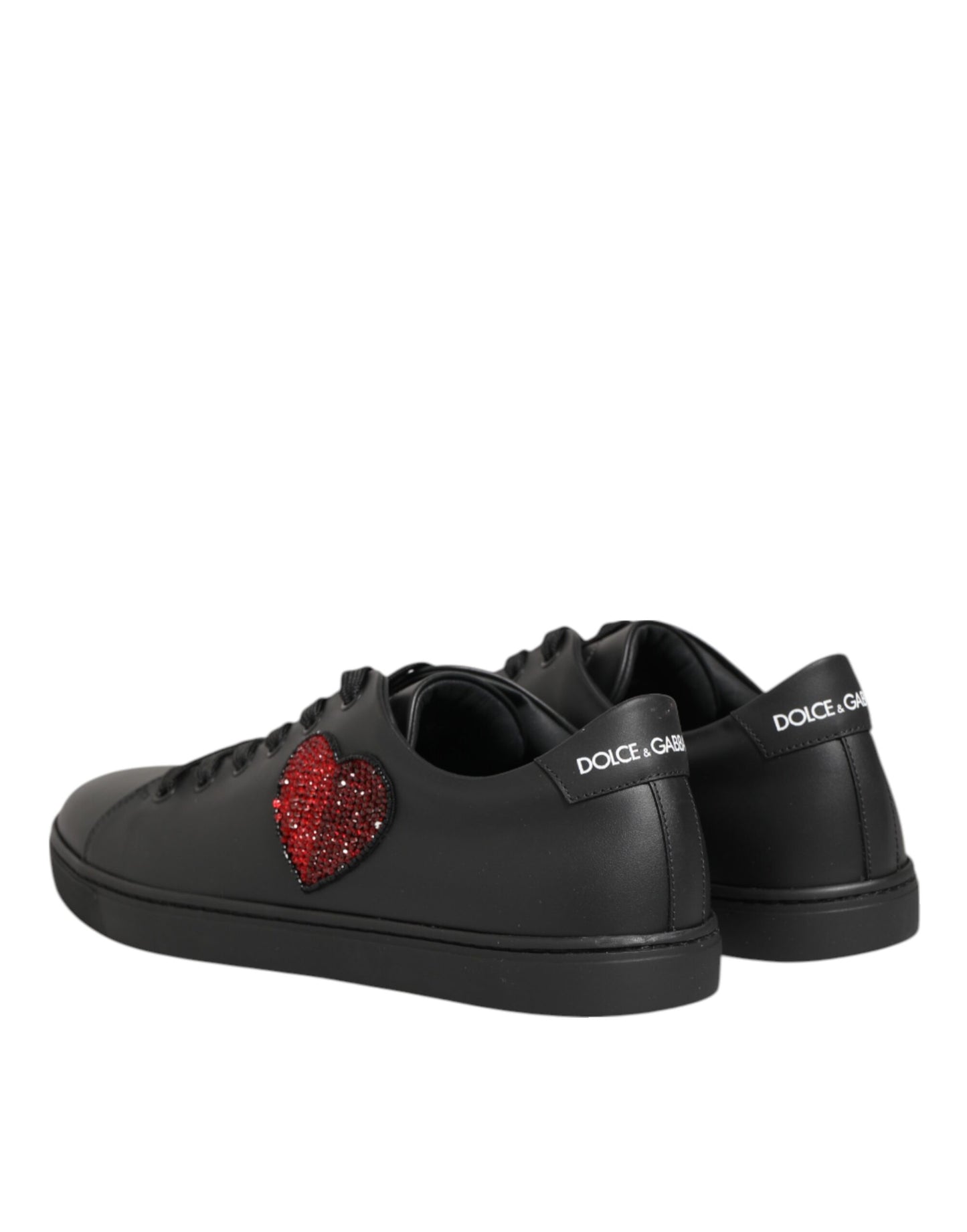 Zapatillas Dolce & Gabbana de cuero negro con corazón de cristal