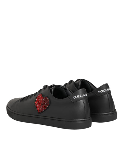 Zapatillas Dolce & Gabbana de cuero negro con corazón de cristal
