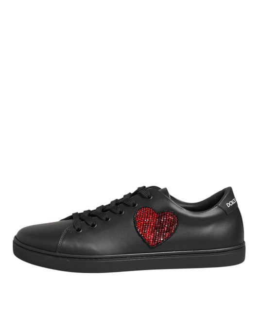 Zapatillas Dolce & Gabbana de cuero negro con corazón de cristal
