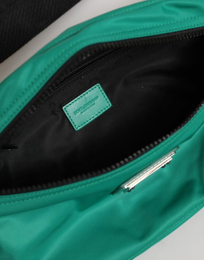 Sac banane Dolce & Gabbana en nylon vert avec plaque logo, sac à ceinture pour homme
