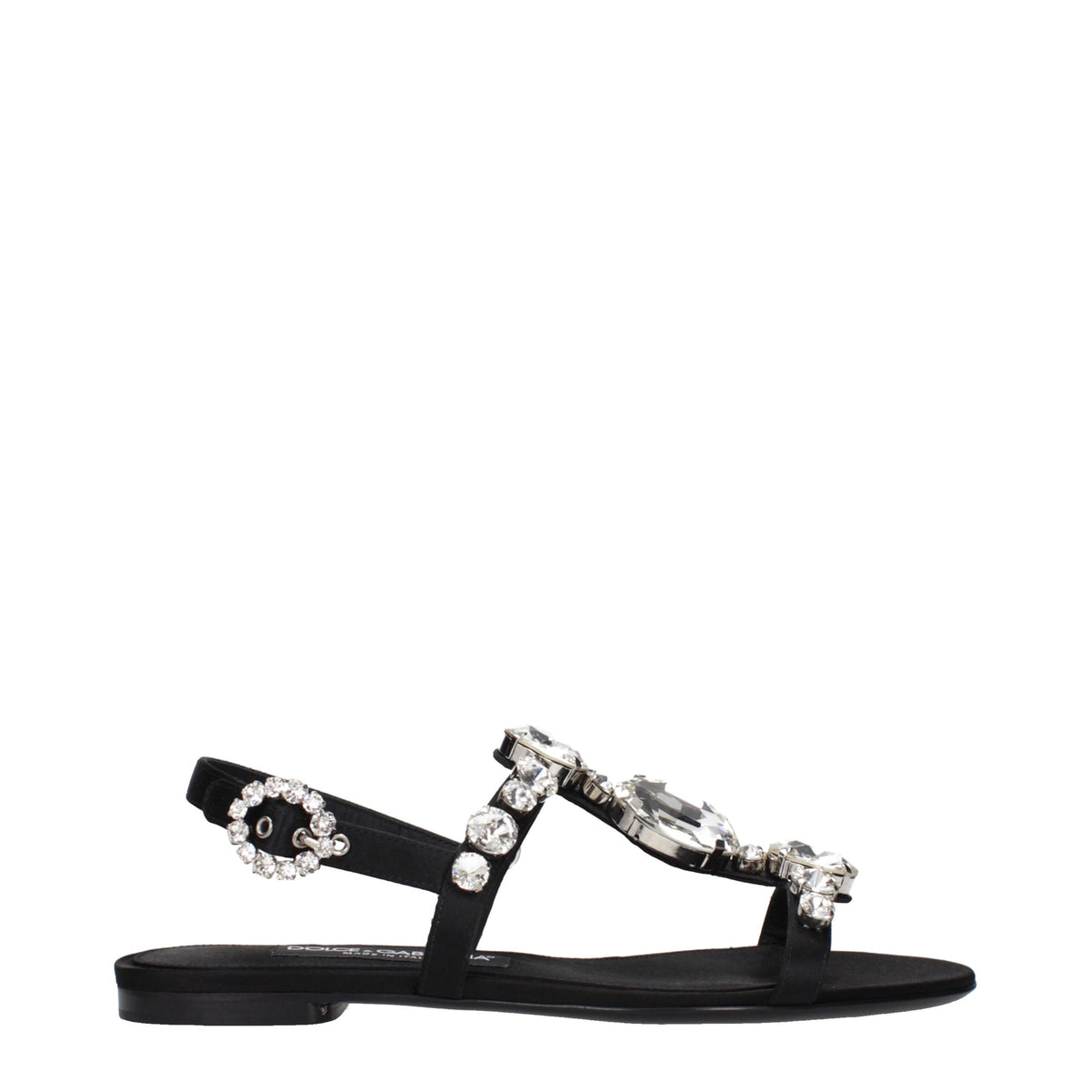 Dolce & Gabbana Sandalias Planas De Satín Negro Con Strass