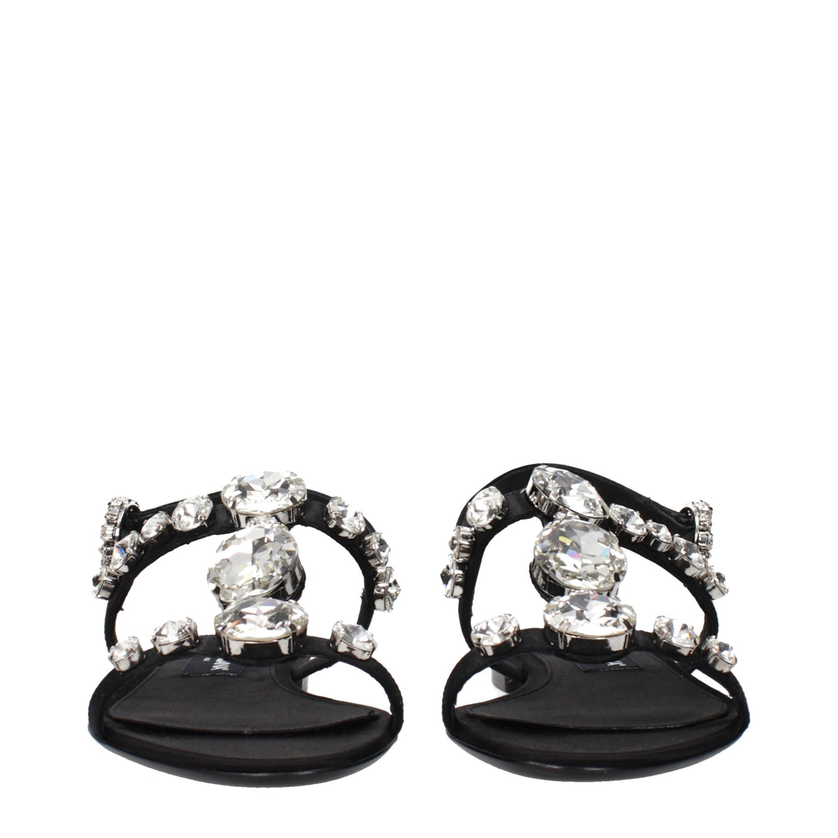 Dolce & Gabbana Sandalias Planas De Satín Negro Con Strass