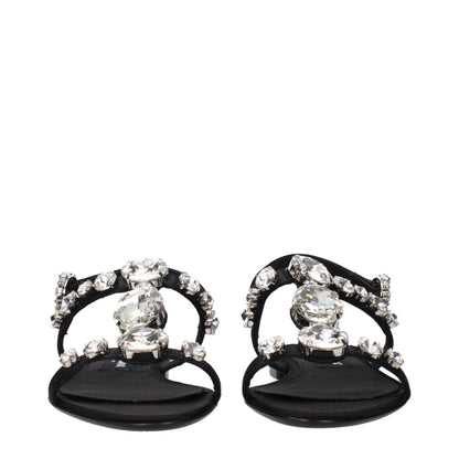 Dolce & Gabbana Sandalias Planas De Satín Negro Con Strass