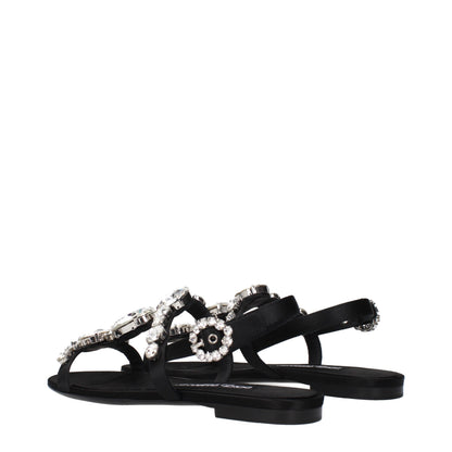 Dolce & Gabbana Sandalias Planas De Satín Negro Con Strass